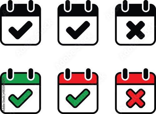 Visual representation of task completion status with calendar icons and checkmarks. Vector