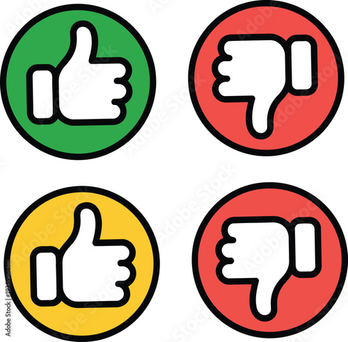 Four graphical buttons representing positive and negative feedback icons in different colors Vector