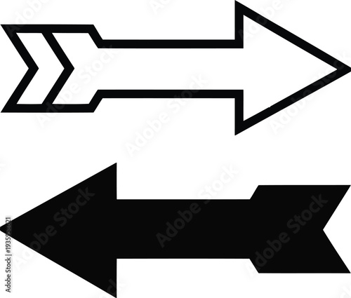 Two opposing directional arrows with different styles indicating bidirectional movement or communication. Vector