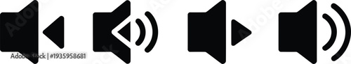 Four common audio control icons displayed in a simple black and white layout Vector