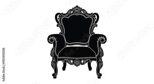 An ornate vintage armchair is depicted in a stark black silhouette against a white background showcasing elegant design silhouette high quality