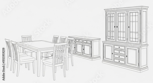 Elegant dining room set with hutch and table.