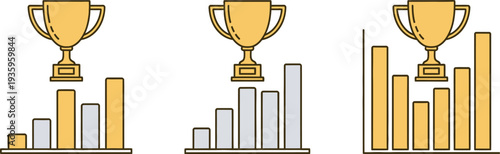 Trophy awards on bar graphs showing rankings and achievements in statistics and data analysis