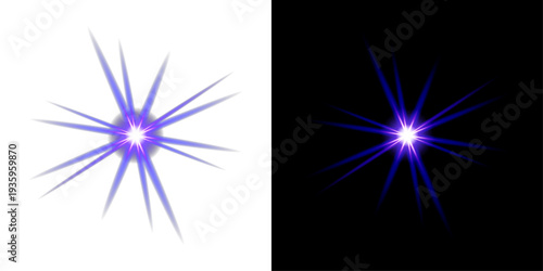 Dual Glowing Blue Starburst Light Effects With Bright White Center And Sharp Vibrant Rays For Graphic Design Projects On Transparent Background PNG