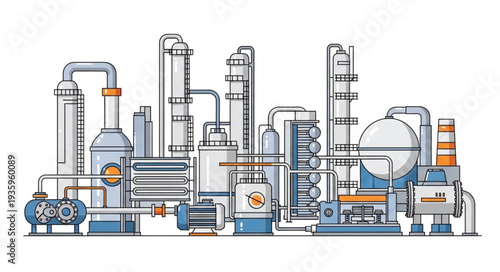 Industrial Chemical Plant with Complex Machinery and Towers.