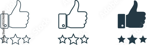 Three thumbs up icons with ratings of one three and five stars respectively
