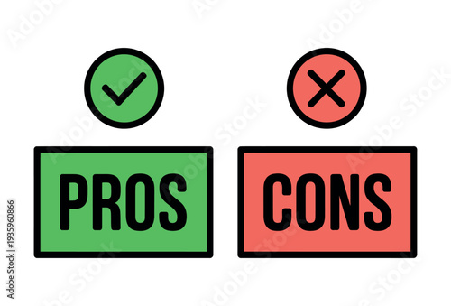 A graphic illustration comparing pros and cons with checkmark and cross symbols