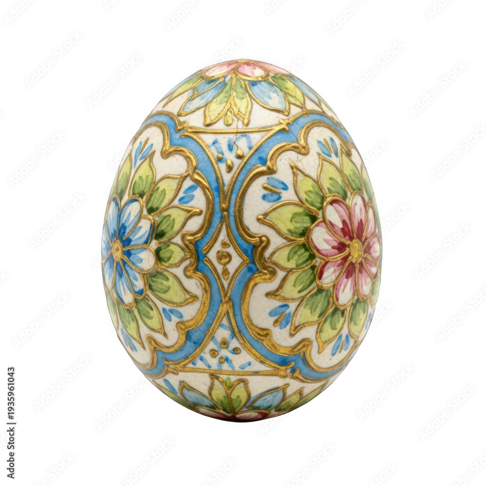 Fototapeta premium A beautifully decorated easter egg with intricate floral and geometric patterns isolated on transparent background.