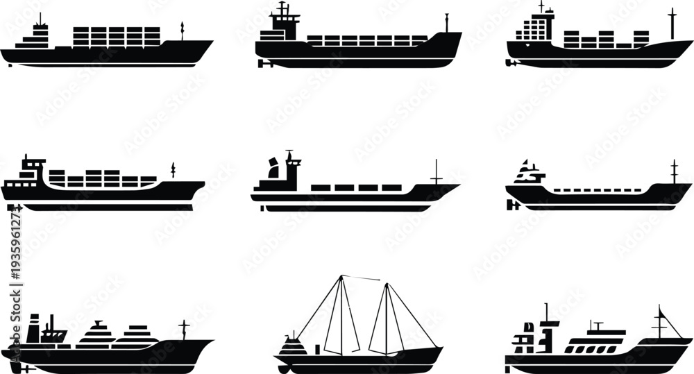 Obraz premium Container and cargo ship silhouettes