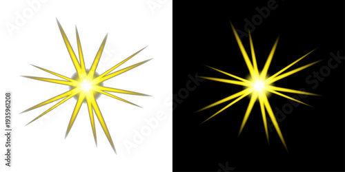 Golden Yellow Sunburst Light Effect With Sharp Brilliant Rays And Luminous Glowing Core For Warm Summer Graphic Designs On Transparent Background PNG