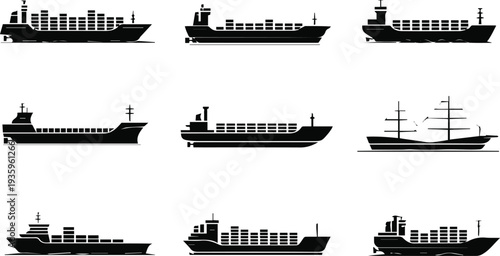 Passenger and cruise ship silhouettes