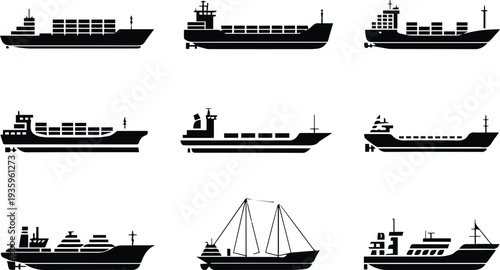 Container and cargo ship silhouettes