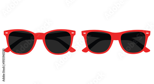 Two pairs of vibrant red sunglasses are displayed against a white background showcasing a distinct silhouette high quality professional detailed modern