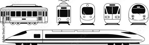 Streetcar trolley silhouettes and transit vehicle icons