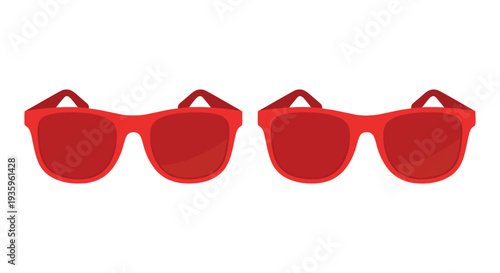 Four identical red sunglasses are displayed in a flat minimalist style creating a striking silhouette high quality professional detailed modern elegant