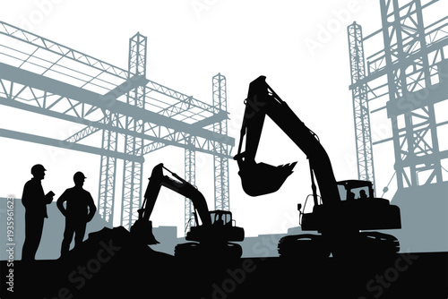 Site safety inspection with crew and clipboard