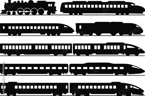 Freight train silhouettes with cargo car types