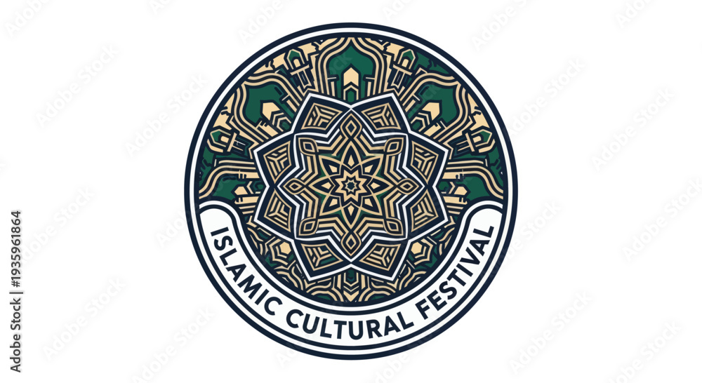 Fototapeta premium Islamic Cultural Festival Emblem - Ornate Geometric Design with Arabic Calligraphy