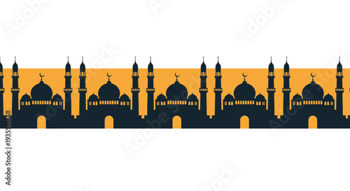 Islamic Mosque Silhouette Border Panorama - Traditional Architecture and Culture