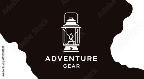 Vintage Lantern Silhouette with "Adventure Gear" Text - Outdoor Camping Icon