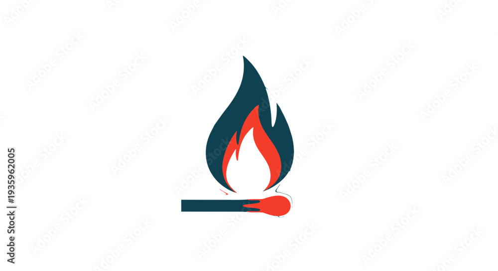 Obraz premium Burning Matchstick with Flame Icon.
