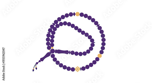Islamic Prayer Beads - Tasbih with Tassel, Purple and Gold, Isolated on White
