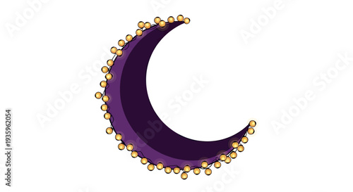 Crescent Moon with Golden Beads and Purple Gradient