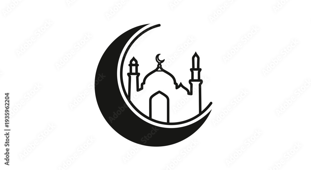 Obraz premium Islamic Crescent Moon and Mosque Icon