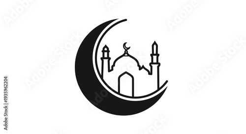 Islamic Crescent Moon and Mosque Icon