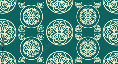 Seamless Teal and Cream Geometric Mandala Pattern Background