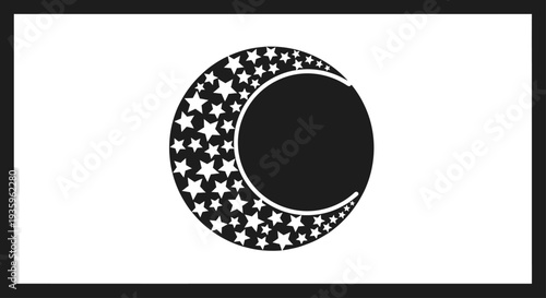 Stylized Crescent Moon with Stars Silhouette Icon