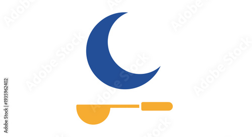 Blue crescent moon above yellow coffee scoop icon