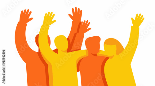 Group of people celebrating with raised hands in a vibrant display of unity and joy