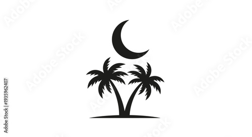 Silhouette of palm trees under a crescent moon, vector illustration