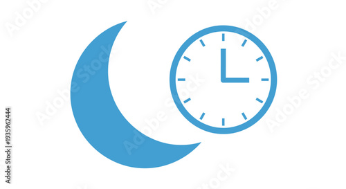 Moon and Clock Icon: Nighttime Schedule, Sleep Time, and Time Management Concept