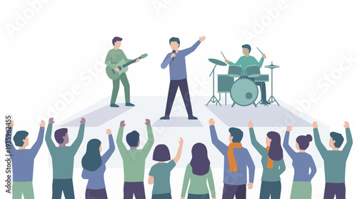 Energetic crowd enjoying a live concert with musicians performing on stage