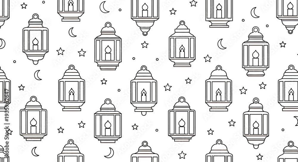 Fototapeta premium Ramadan Lanterns Pattern - Islamic Culture Celebration - Eid Mubarak Seamless Background