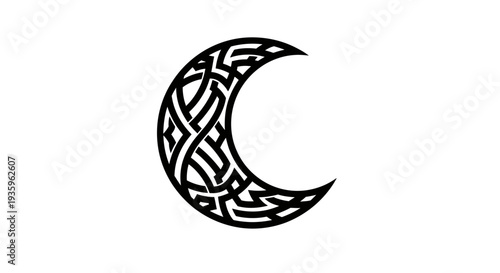 Celtic Crescent Moon Symbol with Intertwined Knotwork Design