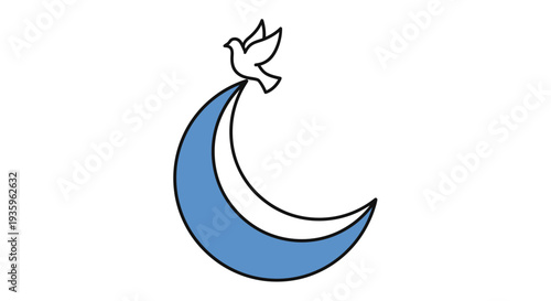 White Dove flying from Crescent Moon, symbol of peace and spirituality