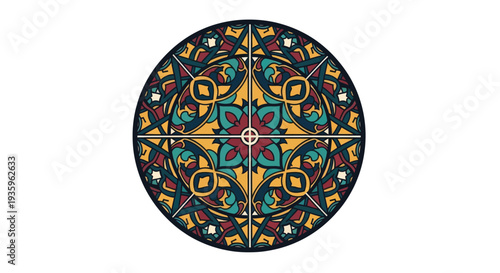 Intricate Circular Mandala Design with Geometric and Floral Patterns