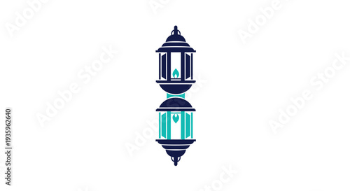 Elegant Ramadan Lanterns, Islamic Symbols, Blue Turquoise, White Background