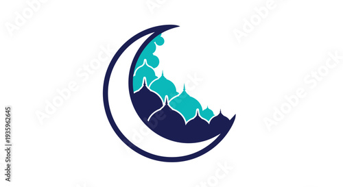 Islamic Crescent Moon with Mosque Domes Silhouette