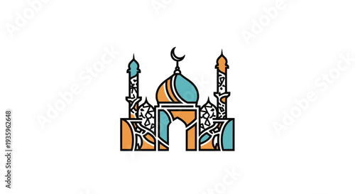 Stylized Islamic Mosque Icon with Crescent Moon and Minarets