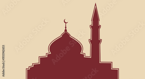 Islamic Mosque Silhouette with Crescent Moon and Minaret