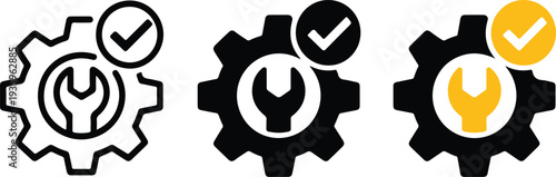 Gear glyph with wrench and checkmark
