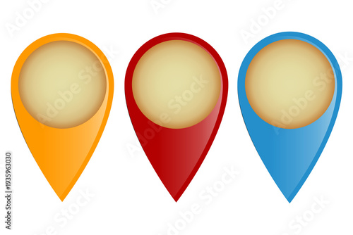 Free Download Location Pin Icon Set, 3D Glossy Map Marker Symbol, GPS Navigation Pointer, Address Finder Sign, Travel Map App Logo, Red Yellow Blue Pin Icons, Modern UI Web Element, Isolated on Dark Background - GFXLoad