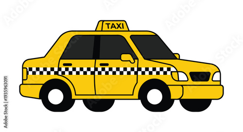 A brightly colored yellow taxi cab is depicted in a simple flat style creating a striking silhouette high quality professional detailed