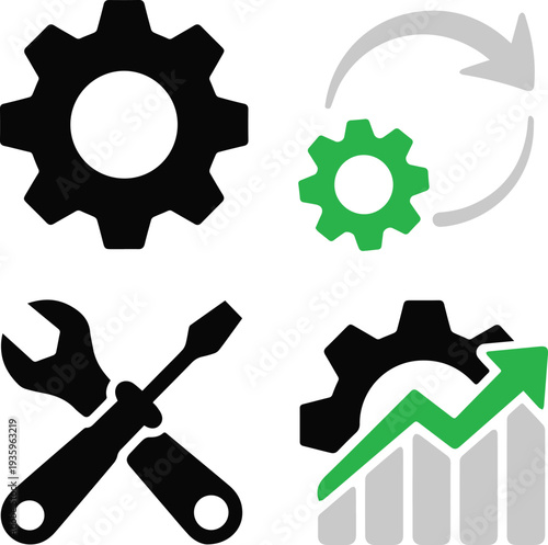 Gear with bar graph showing productivity and performance