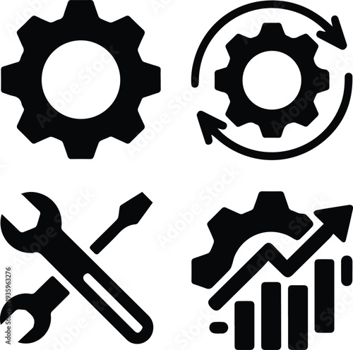 Gears and arrow for process automation