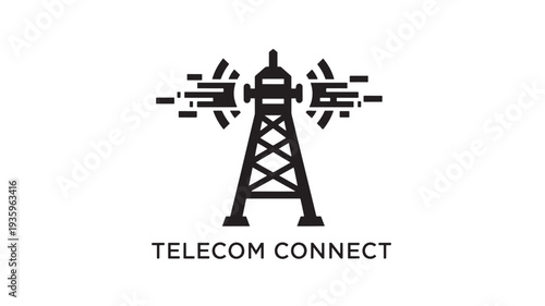 A black vector graphic of a telecom tower with the words 'TELECOM CONNECT' underneath, representing communication and connectivity.